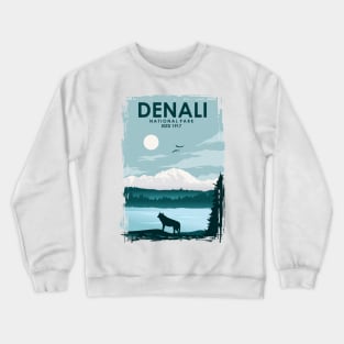 Denali National Park print vintage minimalistic travel and tourism art poster Crewneck Sweatshirt